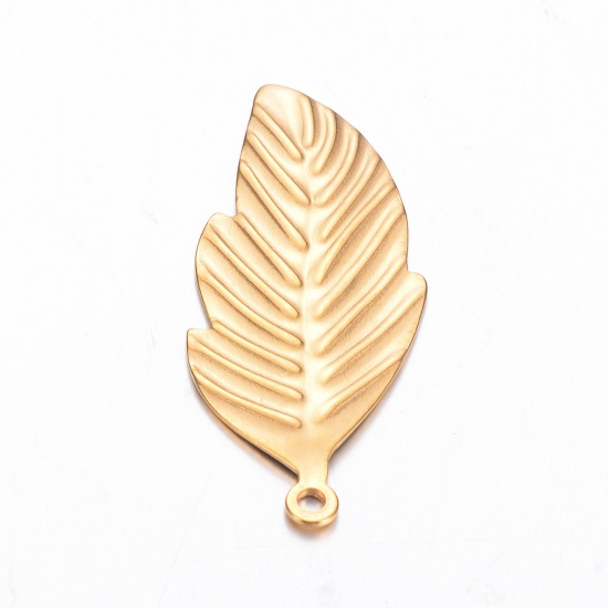 Image de 1 Pièce Pendentifs en 304 Acier Inoxydable Placage sous Vide Style Pastoral Feuille Doré 43mm x 18mm 