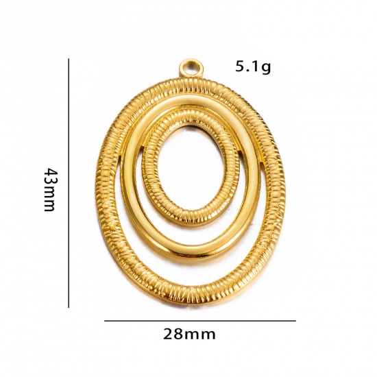 Picture of 1 Piece Vacuum Plating 304 Stainless Steel Geometric Pendants Gold Plated Oval Circle Ring 43mm x 28mm