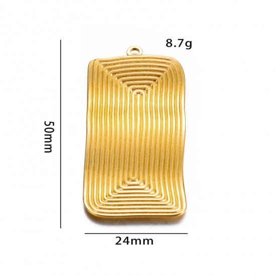 Picture of 1 Piece Vacuum Plating 304 Stainless Steel Geometric Pendants Gold Plated Rectangle Spiral 50mm x 24mm