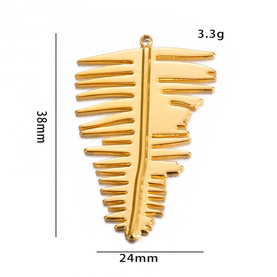 1 個 真空メッキ 304ステンレス鋼 パストラルスタイル ペンダント 葉 金メッキ 38mm x 24mm、 の画像
