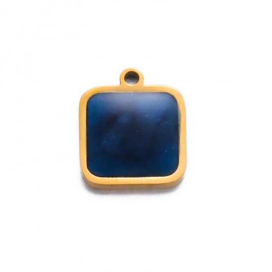 Picture of 1 Piece 304 Stainless Steel Stylish Charms Gold Plated Blue Square Enamel 13mm x 11mm