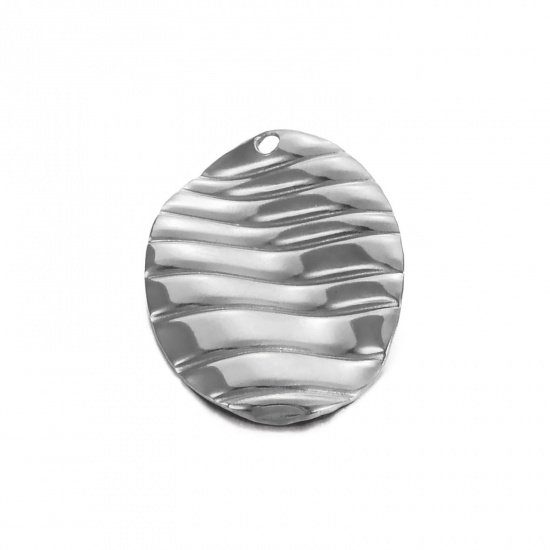 Image de 1 Pièce Breloques en 304 Acier Inoxydable Simple Vague Argent Mat Ovale 22mm x 17mm
