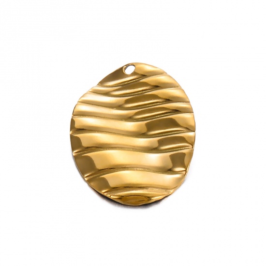 Image de 1 Pièce Breloques en 304 Acier Inoxydable Placage sous Vide Simple Vague Argent Mat Ovale 22mm x 17mm 