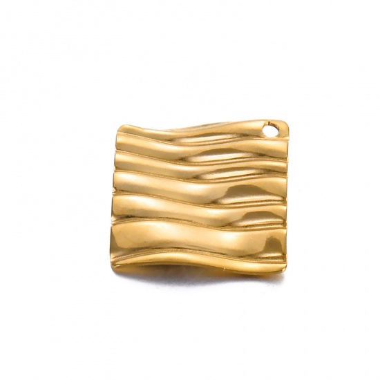 Image de 1 Pièce Breloques en 304 Acier Inoxydable Placage sous Vide Simple Vague Argent Mat Carré 17mm x 17mm 