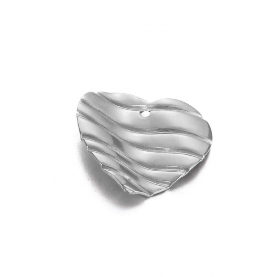Image de 1 Pièce Breloques en 304 Acier Inoxydable Simple Vague Argent Mat Cœur 18mm x 17mm