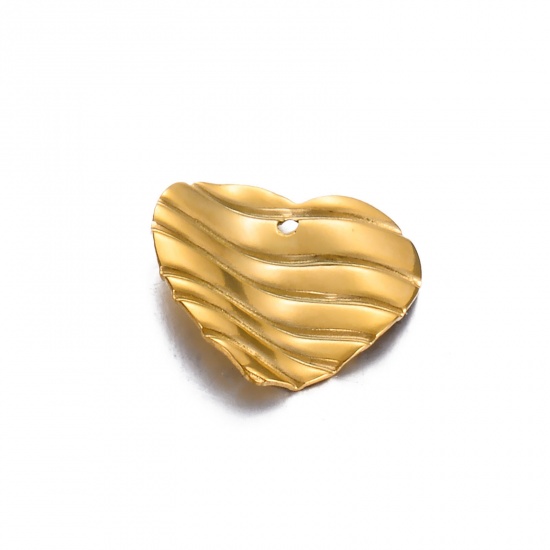 Image de 1 Pièce Breloques en 304 Acier Inoxydable Placage sous Vide Simple Vague Argent Mat Cœur 18mm x 17mm 