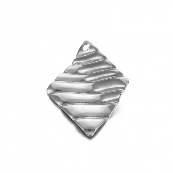 Image de 1 Pièce Breloques en 304 Acier Inoxydable Simple Vague Argent Mat Losanges 21mm x 17mm