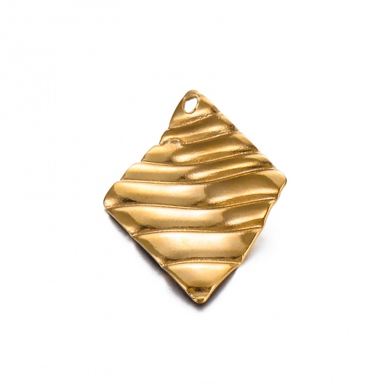 Image de 1 Pièce Breloques en 304 Acier Inoxydable Placage sous Vide Simple Vague Argent Mat Losanges 21mm x 17mm 