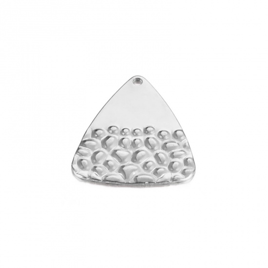 Bild von 1 Stück 304 Edelstahl Gehämmert Charms Dreieck Silberfarbe Prägung 25.5mm x 23mm