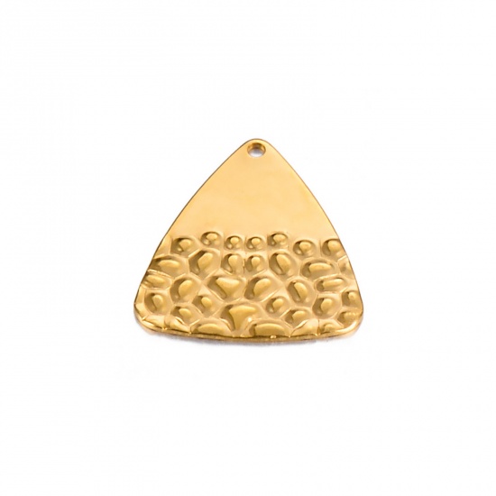 Bild von 1 Stück 304 Edelstahl Gehämmert Charms Dreieck Vergoldet Prägung 25.5mm x 23mm