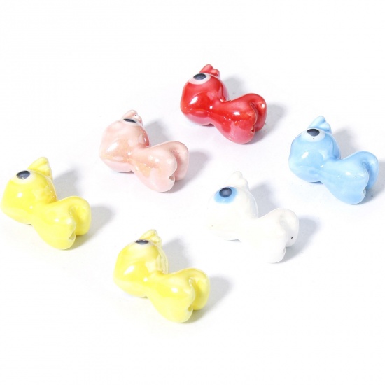 Picture of 10 PCs Ceramic Beads For DIY Charm Jewelry Making Deer Animal At Random Mixed Color About 14mm x 12mm, Hole: Approx 1.5mm