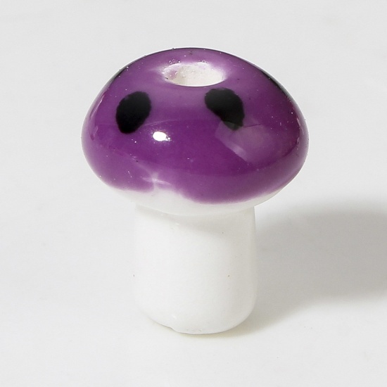 Immagine di 10 Pz Ceramica Diatanziale Perline per la Creazione di Gioielli con Ciondoli Fai-da-te Fungo Colore Viola Circa 3D Circa 12mm x 10mm, Foro: Circa 2mm