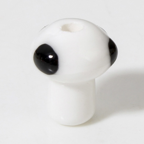 Immagine di 10 Pz Ceramica Diatanziale Perline per la Creazione di Gioielli con Ciondoli Fai-da-te Fungo Bianco Circa 3D Circa 12mm x 10mm, Foro: Circa 2mm