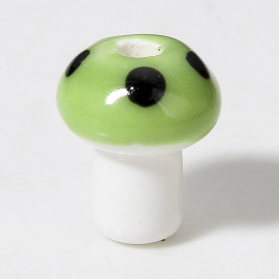 Immagine di 10 Pz Ceramica Diatanziale Perline per la Creazione di Gioielli con Ciondoli Fai-da-te Fungo Verde Circa 3D Circa 12mm x 10mm, Foro: Circa 2mm