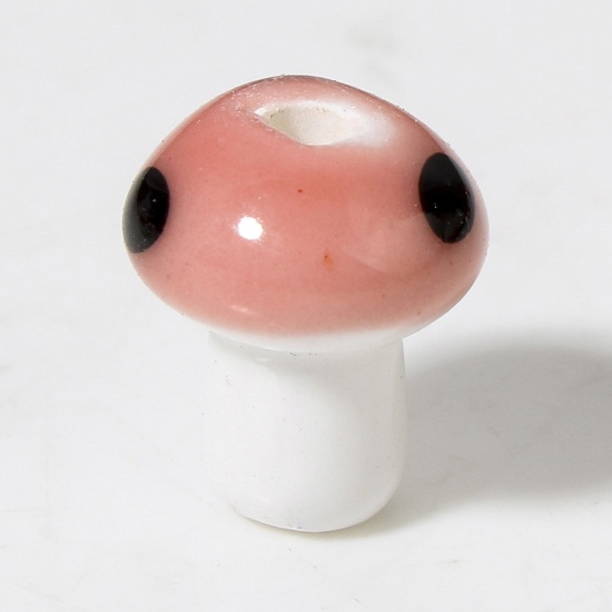 Immagine di 10 Pz Ceramica Diatanziale Perline per la Creazione di Gioielli con Ciondoli Fai-da-te Fungo Rosa Circa 3D Circa 12mm x 10mm, Foro: Circa 2mm