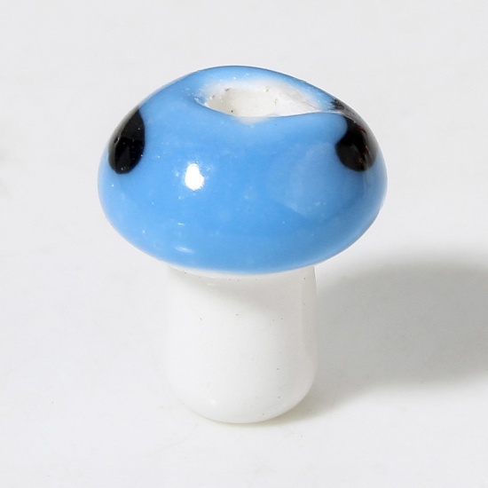 Picture of 10 PCs Ceramic Beads For DIY Jewelry Making Mushroom Blue 3D About 12mm x 10mm, Hole: Approx 2mm