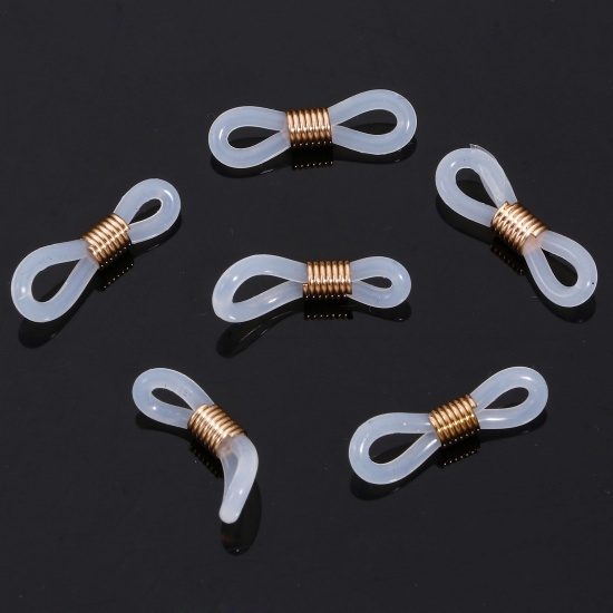 Picture of 10 PCs 304 Stainless Steel & Silicone Eyeglasses Chain Ends Connectors Anti-slip Strap Holder Rose Gold White 20mm x 4mm