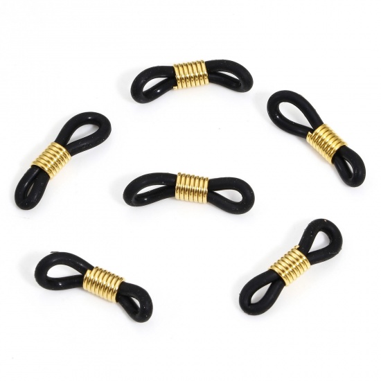 Immagine di 10 Pz 304 Acciaio Inossidabile & Silicone Connettori per Estremità della Catena per Occhiali Supporto per Cinturino Antiscivolo Placcato Oro 18K Nero 20mm x 4mm