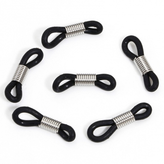 Immagine di 10 Pz 304 Acciaio Inossidabile & Silicone Connettori per Estremità della Catena per Occhiali Supporto per Cinturino Antiscivolo Tono Argento Nero 20mm x 4mm