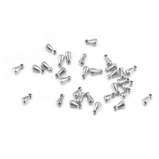 Picture of 10 PCs Eco-friendly 304 Stainless Steel Charms Extender Chain Ends For Necklace Bracelet Jewelry Making Silver Tone Drop 6mm x 3mm