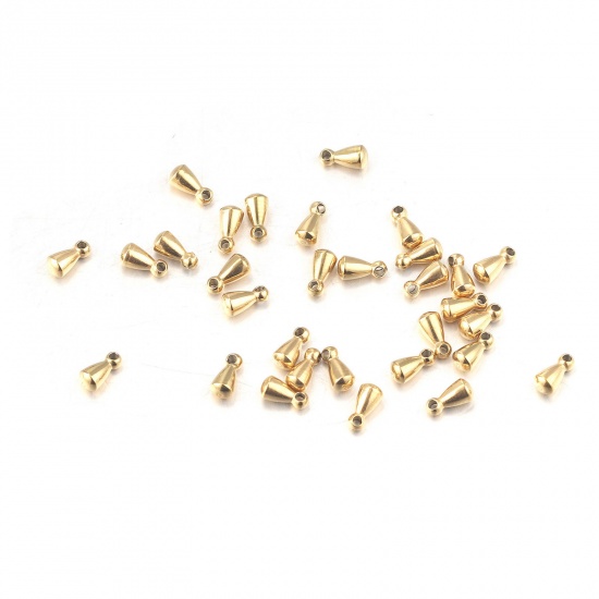 Picture of 10 PCs Eco-friendly Vacuum Plating 304 Stainless Steel Charms Extender Chain Ends For Necklace Bracelet Jewelry Making 18K Gold Plated Drop 6mm x 3mm