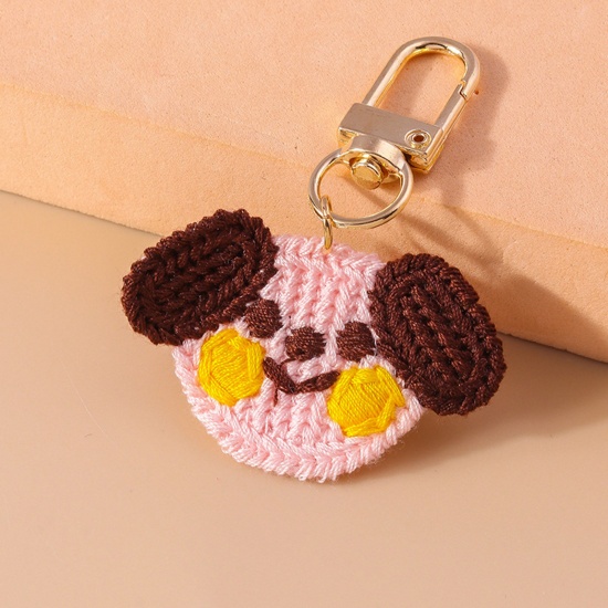 Picture of 1 Piece Polyester Cute Keychain & Keyring Gold Plated Multicolor Dog Animal Head Portrait 7cm
