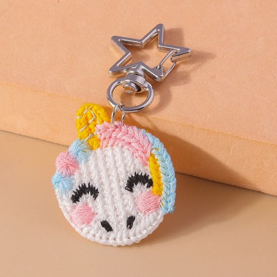 Picture of 1 Piece Polyester Cute Keychain & Keyring Gold Plated Multicolor Horse Animal Head Portrait 7cm