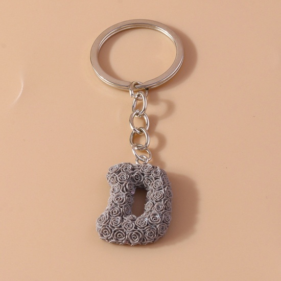 Picture of 1 Piece Resin Mother's Day Keychain & Keyring Silver Tone Gray Message " D " 9cm