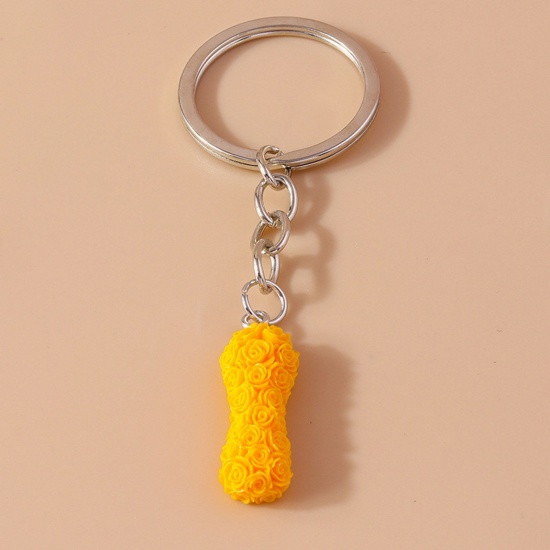 Picture of 1 Piece Resin Mother's Day Keychain & Keyring Silver Tone Orange Message " I " 9cm