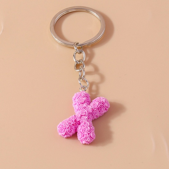 Picture of 1 Piece Resin Mother's Day Keychain & Keyring Silver Tone Peach Pink Message " X " 9cm