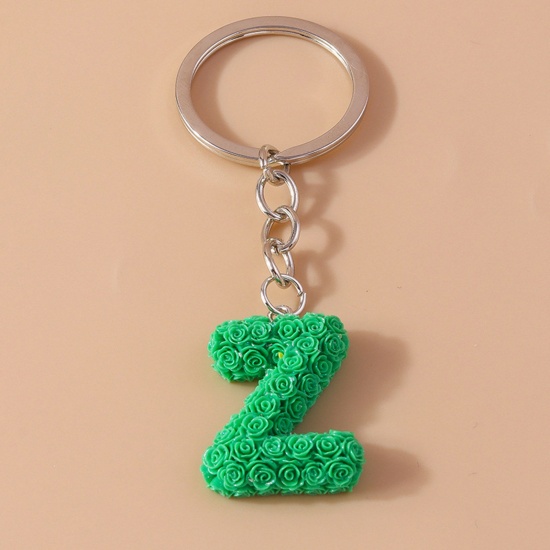 Picture of 1 Piece Resin Mother's Day Keychain & Keyring Silver Tone Green Message " Z " 9cm