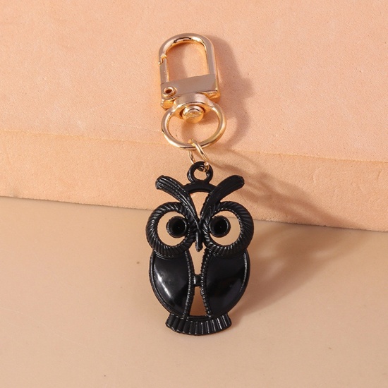 Picture of 1 Piece Resin Gothic Keychain & Keyring Gold Plated Black Owl Animal 7cm