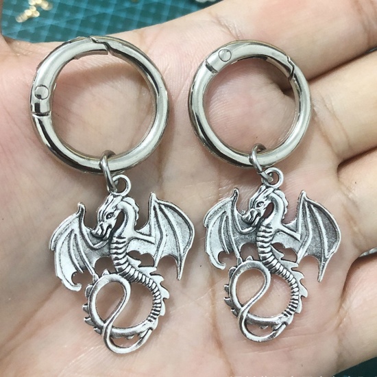 Picture of 1 Piece Gothic Shoe Buckles For DIY Shoe Charm Decoration Accessories Silver Tone Dragon 5cm