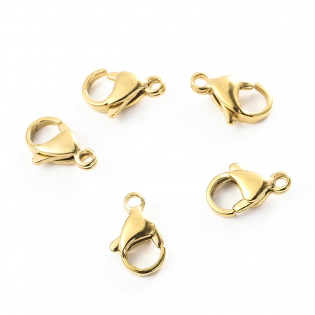 Picture of 20 PCs Vacuum Plating 304 Stainless Steel Lobster Clasp Findings 18K Gold Plated Roller Burnishing 9mm x 13mm