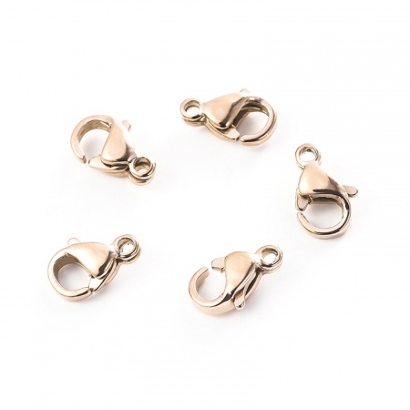 Picture of 20 PCs Vacuum Plating 304 Stainless Steel Lobster Clasp Findings Rose Gold Roller Burnishing 6mm x 10mm