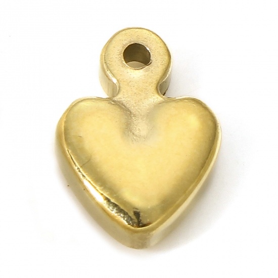 Picture of 1 Piece Vacuum Plating 304 Stainless Steel Valentine's Day Charms Gold Plated Heart 12mm x 9mm