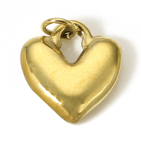 Picture of 1 Piece Vacuum Plating 304 Stainless Steel Valentine's Day Charms Gold Plated Heart 11.5mm x 10.5mm