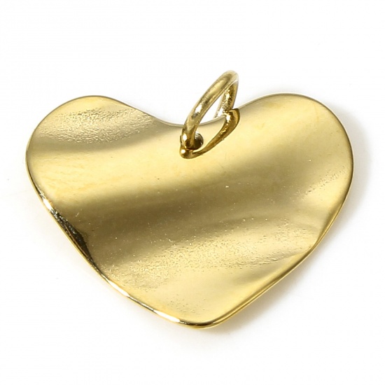 Picture of 1 Piece Vacuum Plating 304 Stainless Steel Valentine's Day Charms Gold Plated Wave Heart 16mm x 13mm