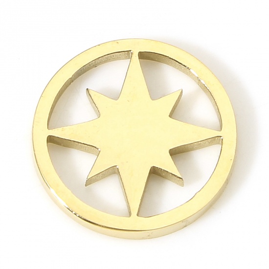 Picture of 1 Piece Vacuum Plating 304 Stainless Steel Stylish Charms Gold Plated Circle Ring Star Hollow 10mm x 10mm