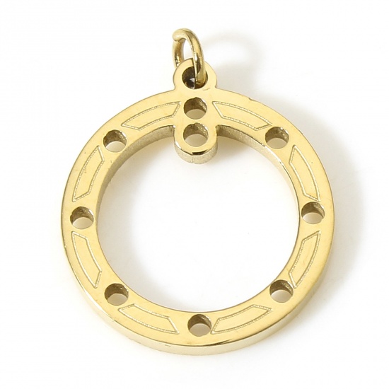 Picture of 1 Piece Vacuum Plating 304 Stainless Steel Stylish Charms Gold Plated Circle Ring 13.5mm x 12mm