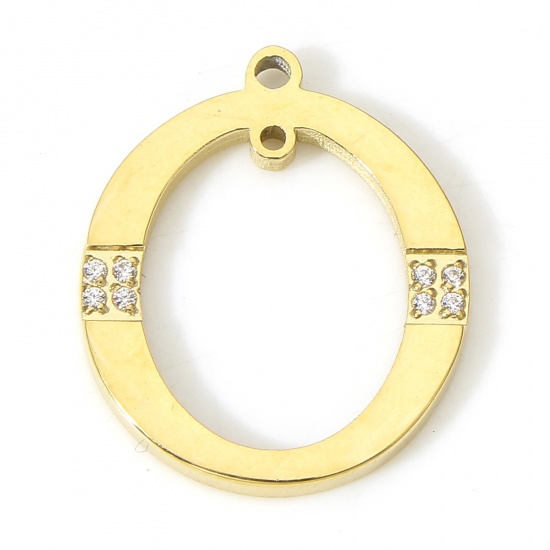 Bild von 1 Stück Vakuumbeschichtung 304 Edelstahl Geometrisch Charms Ring Vergoldet Transparent Strass 16.5mm x 14mm