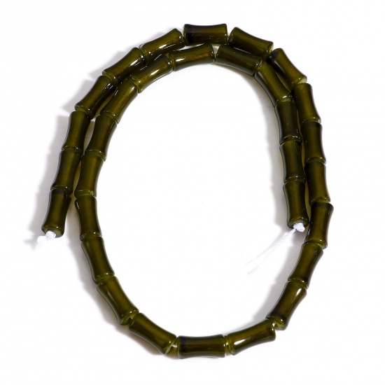 Immagine di 1 Filo (Circa 33 Pz/Treccia) Cristallo ( Sintetico ) Perline per la Creazione di Gioielli con Ciondoli Fai-da-te Forma di Bambù Verde Oliva Come 12mm x 6mm, Foro: Circa 1.2mm, 40cm - 38cm Lunghezza