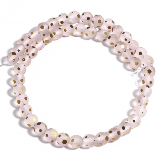 Picture of 1 Strand (Approx 48 PCs/Strand) Crystal ( Synthetic ) Beads For DIY Charm Jewelry Making Round Peachy Beige Frosted About 8mm Dia., Hole: Approx 1.2mm, 37.5cm(14 6/8") long