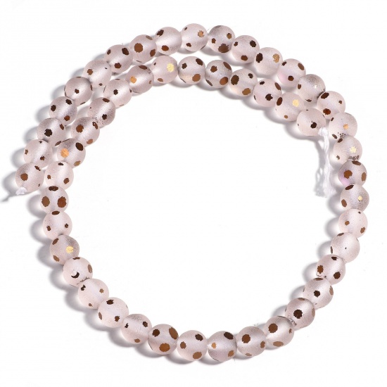 Picture of 1 Strand (Approx 48 PCs/Strand) Crystal ( Synthetic ) Beads For DIY Charm Jewelry Making Round Peachy Beige Frosted About 8mm Dia., Hole: Approx 1.2mm, 37.5cm(14 6/8") long
