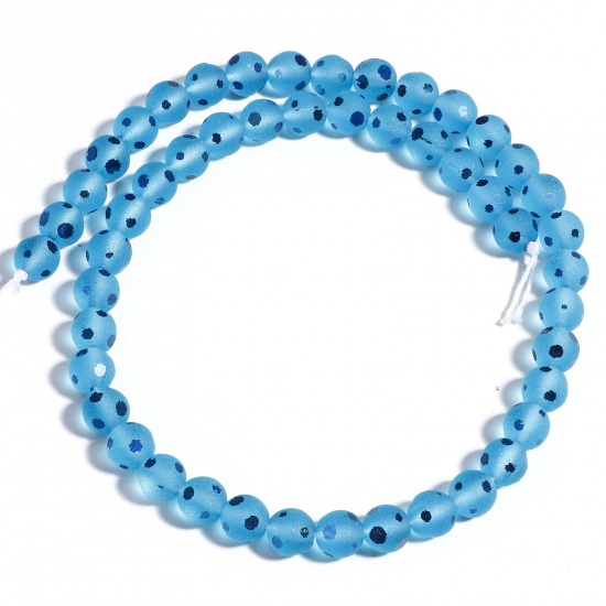 Picture of 1 Strand (Approx 48 PCs/Strand) Crystal ( Synthetic ) Beads For DIY Charm Jewelry Making Round Blue Frosted About 8mm Dia., Hole: Approx 1.2mm, 37.5cm(14 6/8") long