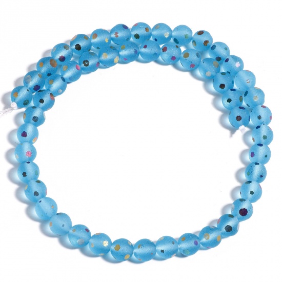 Picture of 1 Strand (Approx 48 PCs/Strand) Crystal ( Synthetic ) Beads For DIY Charm Jewelry Making Round Blue Frosted About 8mm Dia., Hole: Approx 1.2mm, 37.5cm(14 6/8") long