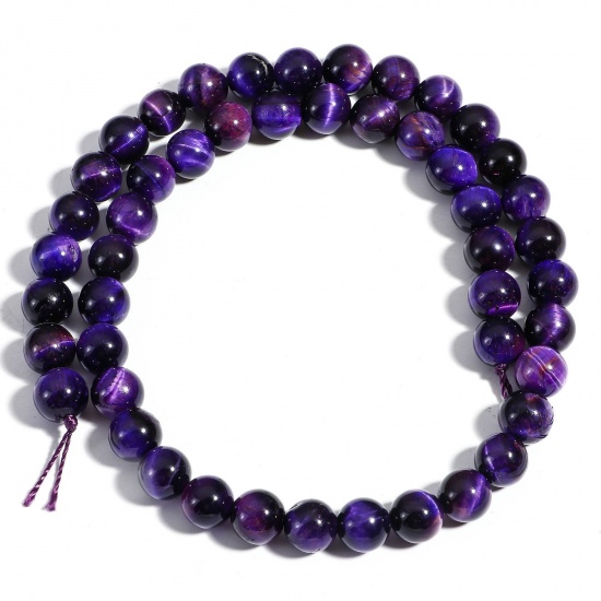 Picture of 1 Strand (Approx 48 PCs/Strand) (Grade A) Tiger's Eyes ( Natural Dyed ) Loose Beads For DIY Charm Jewelry Making Round Purple About 8mm Dia., Hole: Approx 1mm, 39cm(15 3/8") long