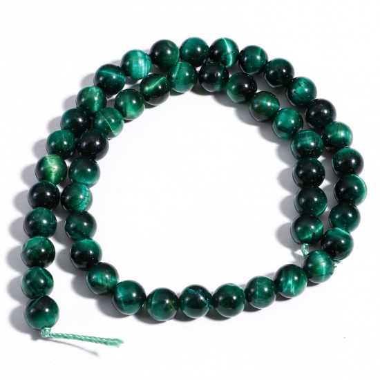 Picture of 1 Strand (Approx 48 PCs/Strand) (Grade A) Tiger's Eyes ( Natural Dyed ) Loose Beads For DIY Charm Jewelry Making Round Green About 8mm Dia., Hole: Approx 1mm, 39cm(15 3/8") long