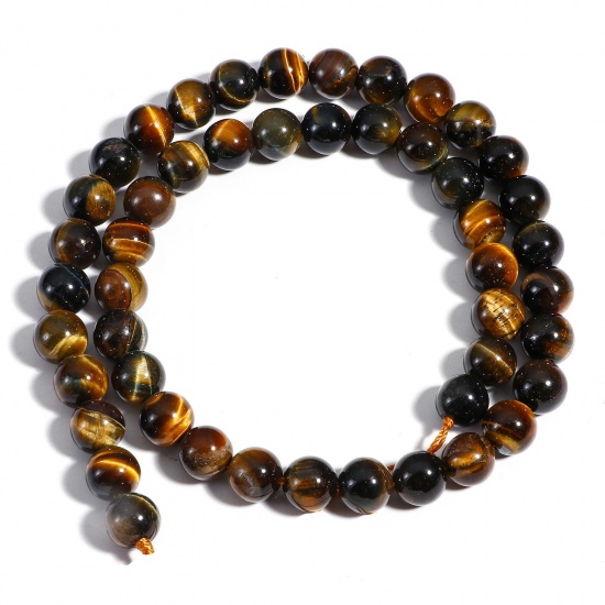 Picture of 1 Strand (Approx 48 PCs/Strand) (Grade A) Tiger's Eyes ( Natural ) Loose Beads For DIY Charm Jewelry Making Round Dark Brown About 8mm Dia., Hole: Approx 1mm, 39cm(15 3/8") long