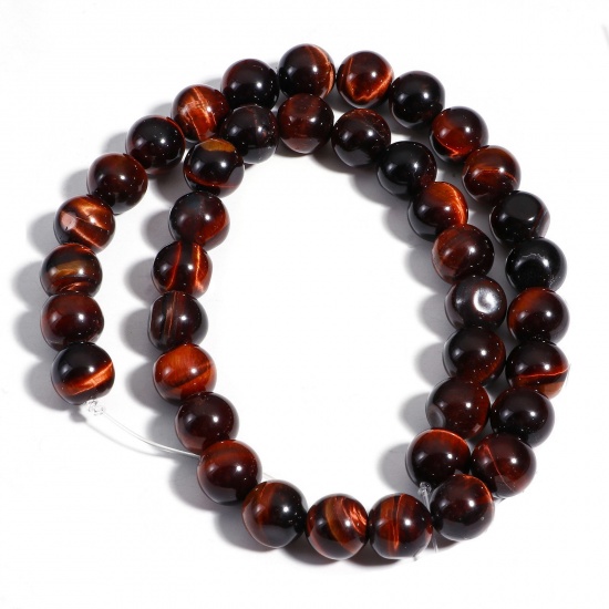 Picture of 1 Strand (Approx 48 PCs/Strand) (Grade A) Tiger's Eyes ( Natural ) Loose Beads For DIY Charm Jewelry Making Round Red Brown About 10mm Dia., Hole: Approx 1mm, 38.5cm(15 1/8") long